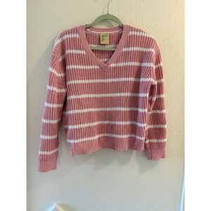 Thereabouts Pink Striped Knit Sweater V Neck kids L Layering Casual
